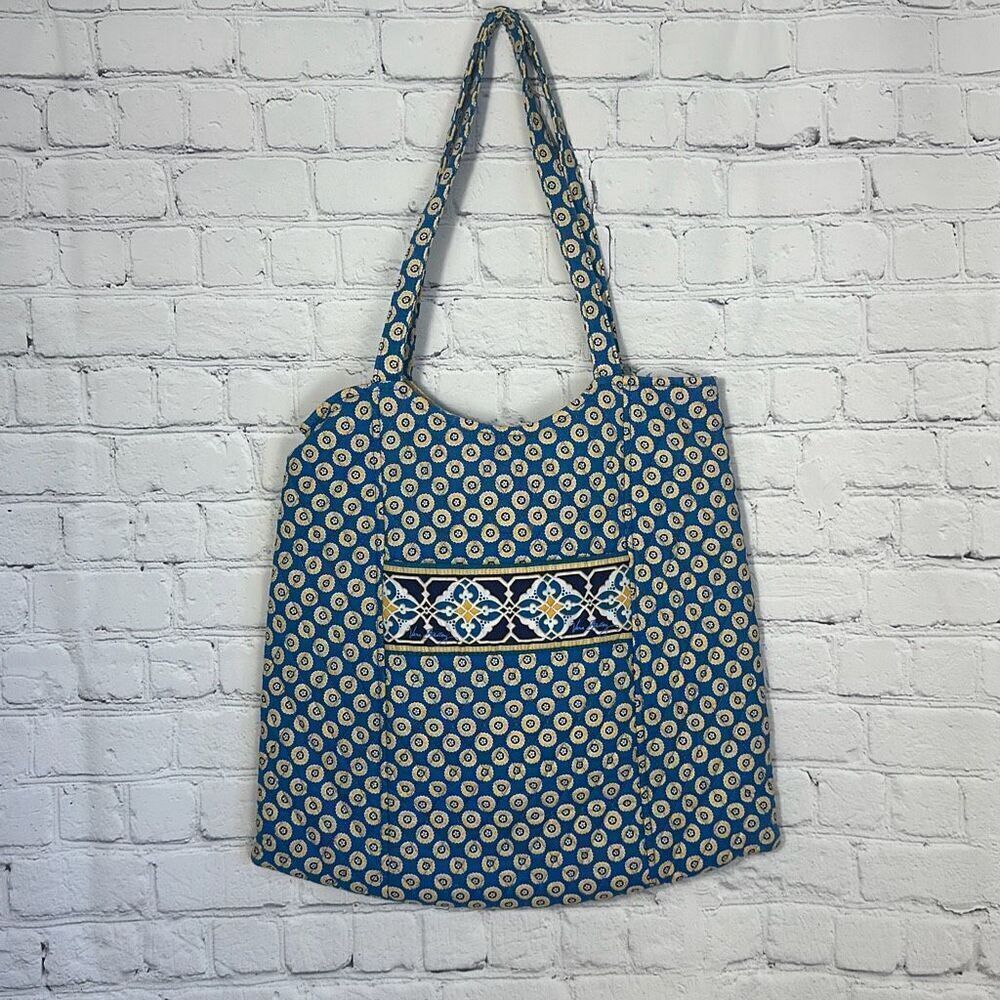 VERA BRADLEY Retired Riviera Blue Tote Hobo Bag Handbag Purse Blue/Yellow